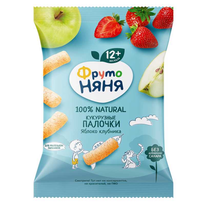 ПАЛОЧКИ КУКУРУЗНЫЕ С ЯБЛОКОМ И КЛУБНИКОЙ Д/ПИТАНИЯ ДЕТЕЙ РАННЕГО ВОЗРАСТА ФРУТОНЯНЯ 20 ГР