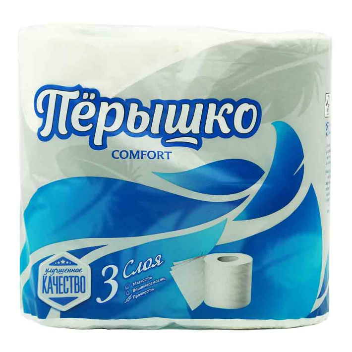 Бумага туалетная перышко Comfort 3х слойная белый цвет Comfort 4 рулона