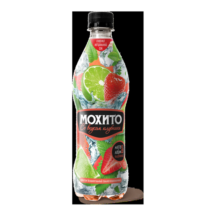 НАПИТОК МОХИТО ВКУС КЛУБНИКА БЕЗАЛКО СИЛЬНОГАЗ 0,5Л П/Б