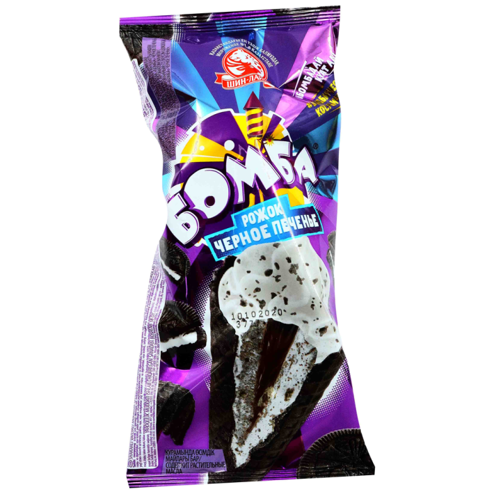 Мороженое Бомба черный рожок с печеньем и шоколадным наполнителем 125 г