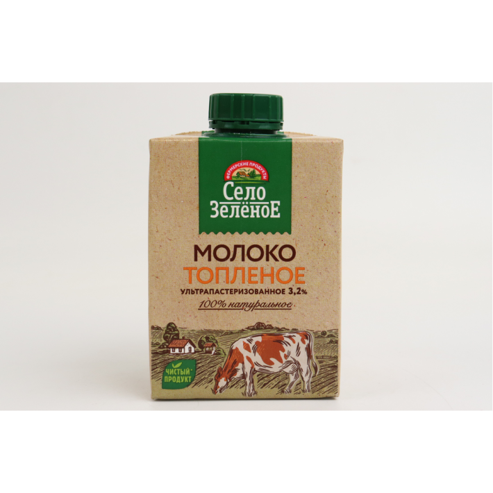 МОЛОКО СЕЛО ЗЕЛЕНОЕ ТОПЛЕНОЕ 3,2% 0,5Л Т/П