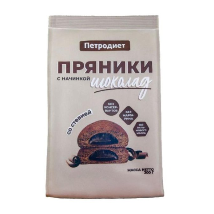 ПРЯНИКИ ПЕТРОДИЕТ ШОК НА ФРУКТОЗЕ СТЕВИЕЙ И ШОК НАЧИНК 300ГР