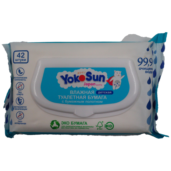 ВЛАЖНАЯ ТУАЛЕТНАЯ БУМАГА ДЕТСКАЯ YOKOSUN БИОРАЗЛАГАЕМАЯ 42ШТ