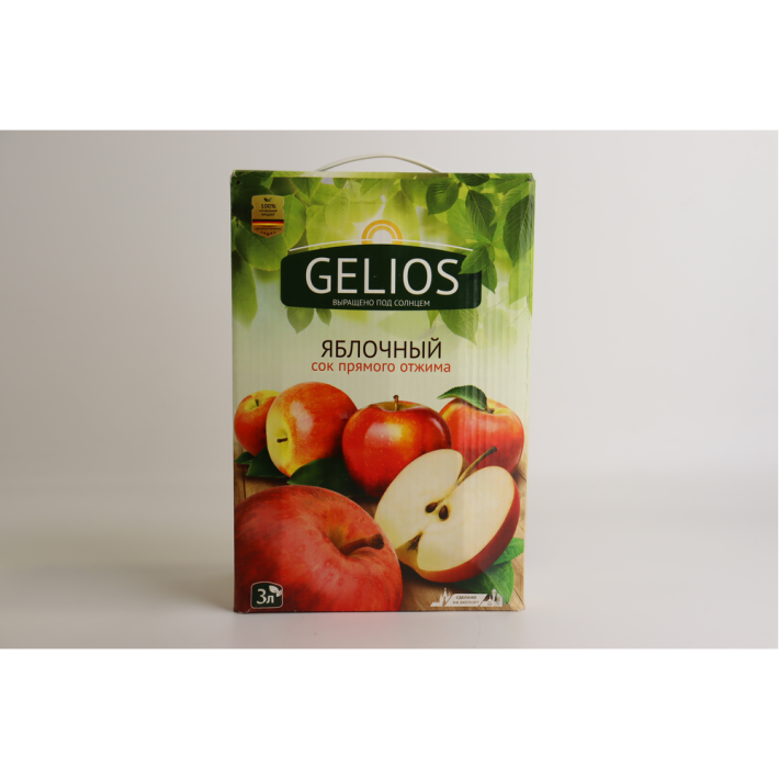 Сок яблочный прямого отжима Gelios, 100%, коробка+пакет с краником (bag-in-box), 3 л