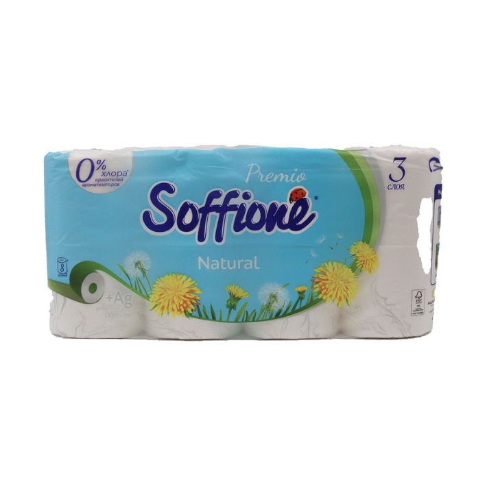 БУМАГА ТУАЛЕТНАЯ SOFFIONE PREMIO NATURAL 3СЛ 8РУЛ