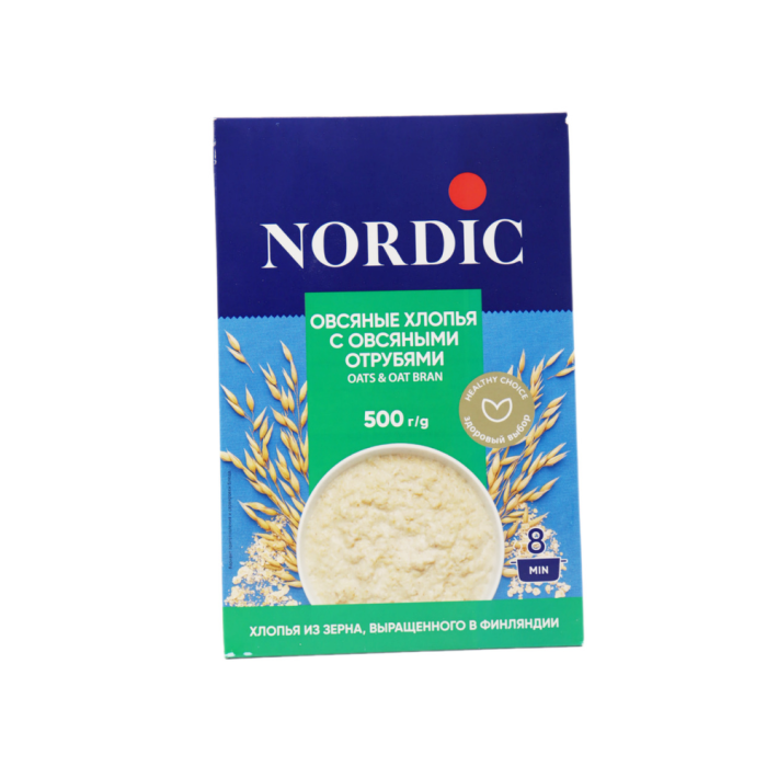ХЛОПЬЯ ОВСЯНЫЕ С ОВСЯНЫМИ ОТРУБЯМИ NORDIC 500ГР