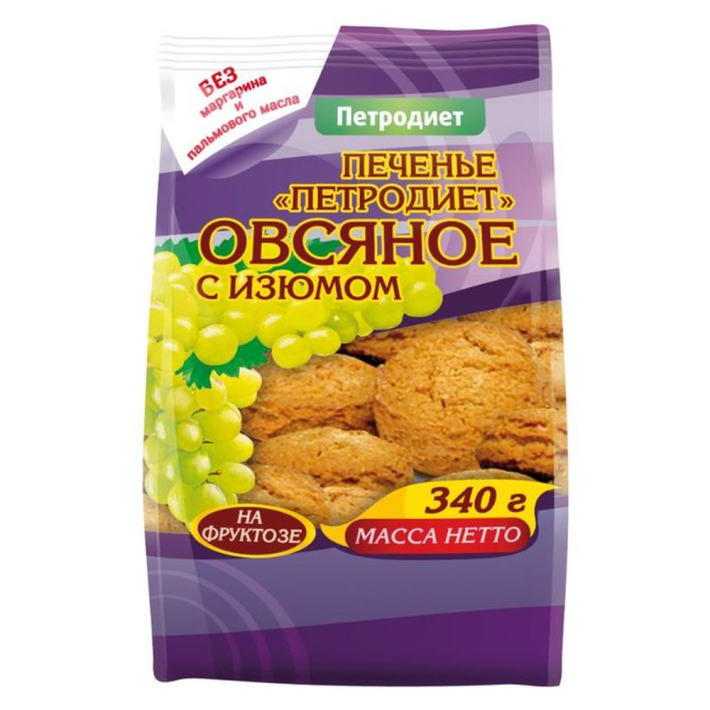 Печенье овсяное Петродиет с изюмом на фруктозе 340 г