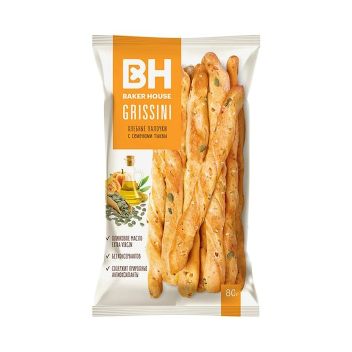 GRISSINI (ГРИССИНИ) С СЕМЕНАМИ ТЫКВЫ BAKER HOUSE 80ГР