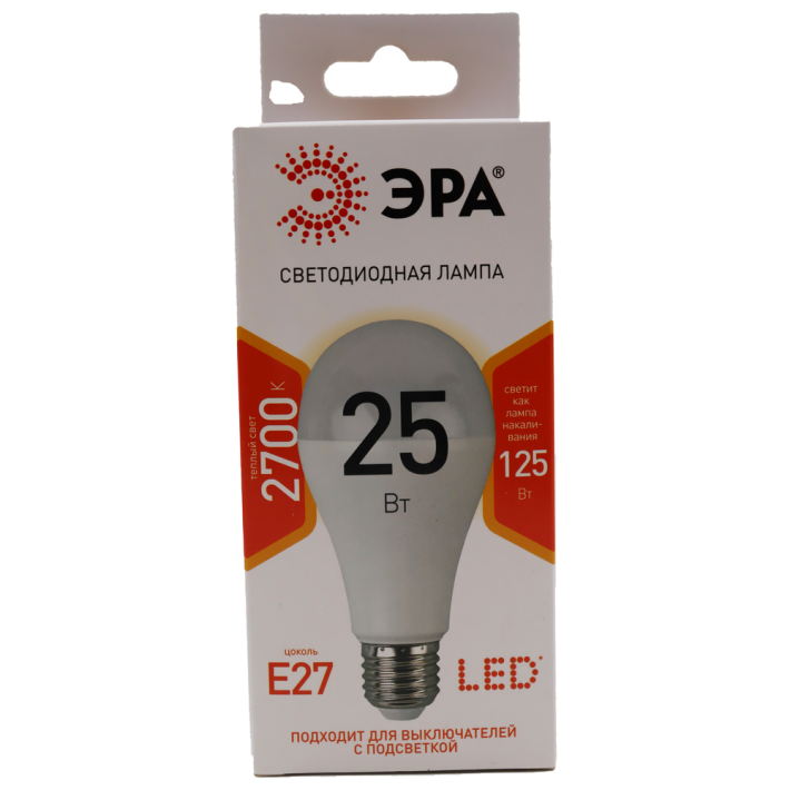 ЛАМПА СВЕТОДИОДНАЯ ЭРА LED A65-25W-827-E27 (ДИОД, ГРУША, 25ВТ, ТЕПЛ, E27)