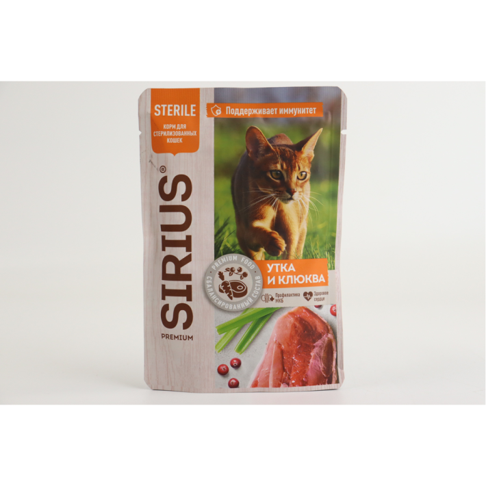 КОРМ КОНСЕРВ Д/СТЕРИЛИЗ КОШЕК SIRIUS УТКА С КЛЮКВОЙ 85ГР