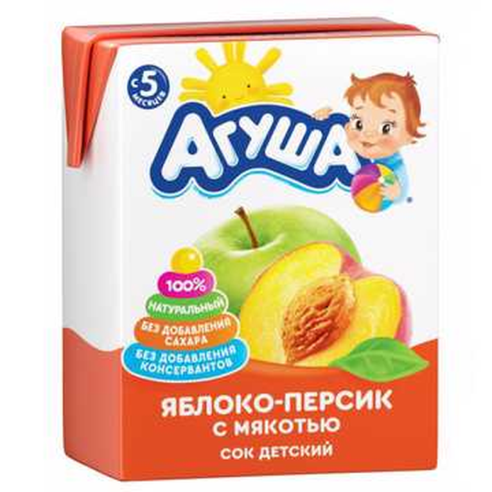 Сок детский с мякотью Агуша Яблоко-Персик 200 мл