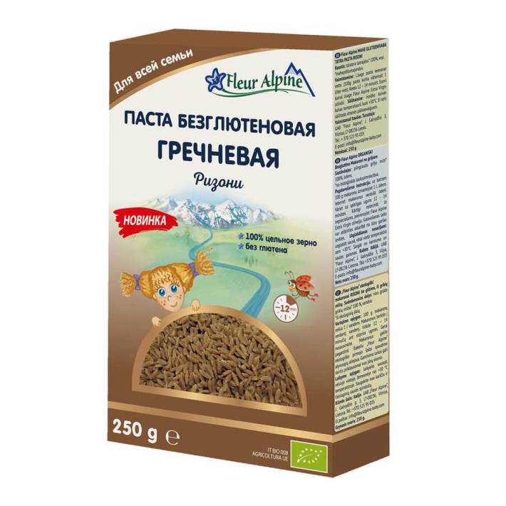 ФЛЕР АЛЬПИН ПАСТА ОРГАНИК РИСИНКИ ГРЕЧНЕВАЯ БЕЗГЛЮТЕНОВ 250ГР
