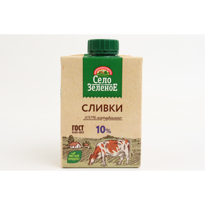 СЛИВКИ UHT 10% СЕЛО ЗЕЛЕНОЕ 500ГР ТЕТРАЭДЖ