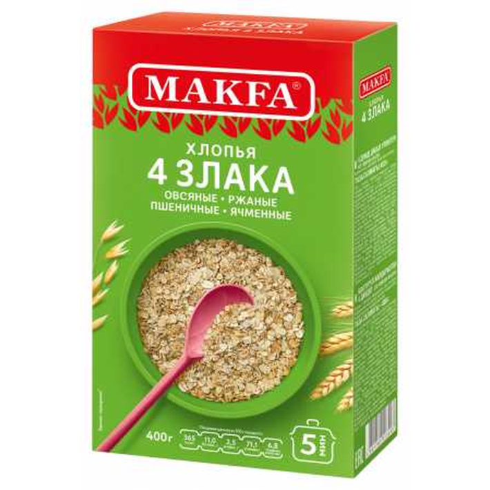 Хлопья 4 злака макфа 400 г