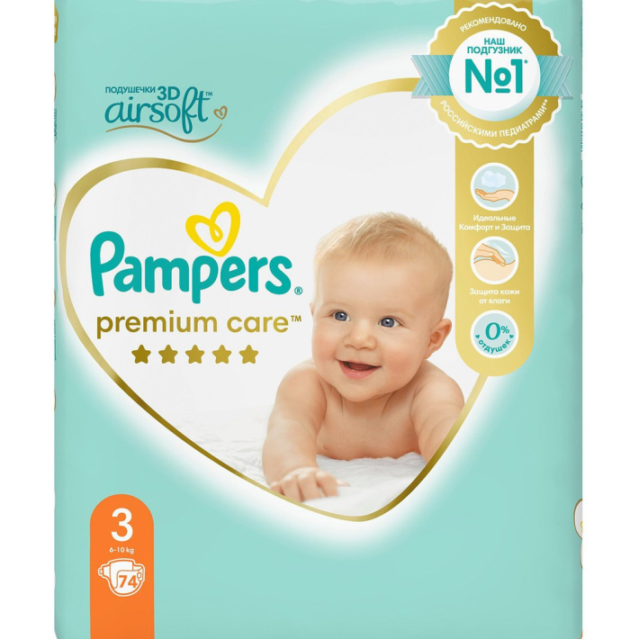 Подгузники Pampers premium care midi 74 шт