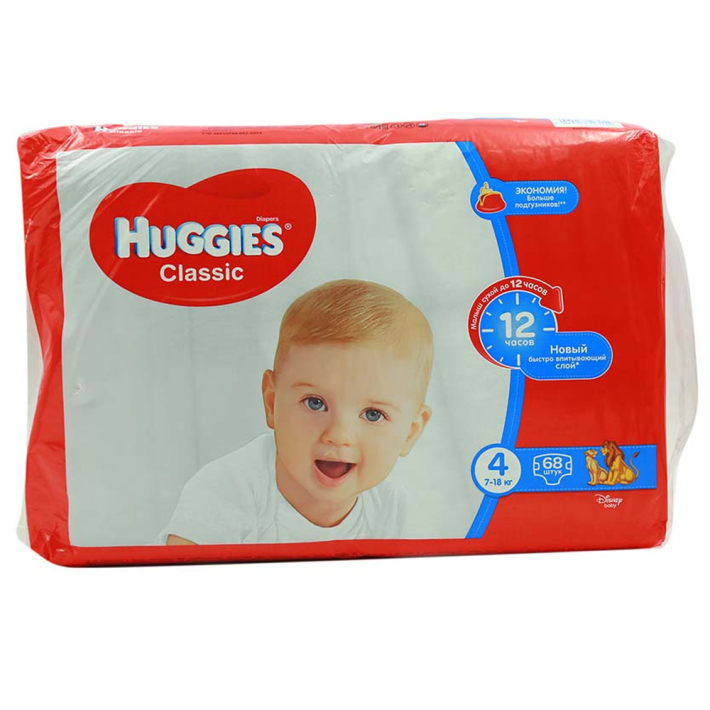 Подгузники Huggies classic 4 mega 7-18 кг 68 шт