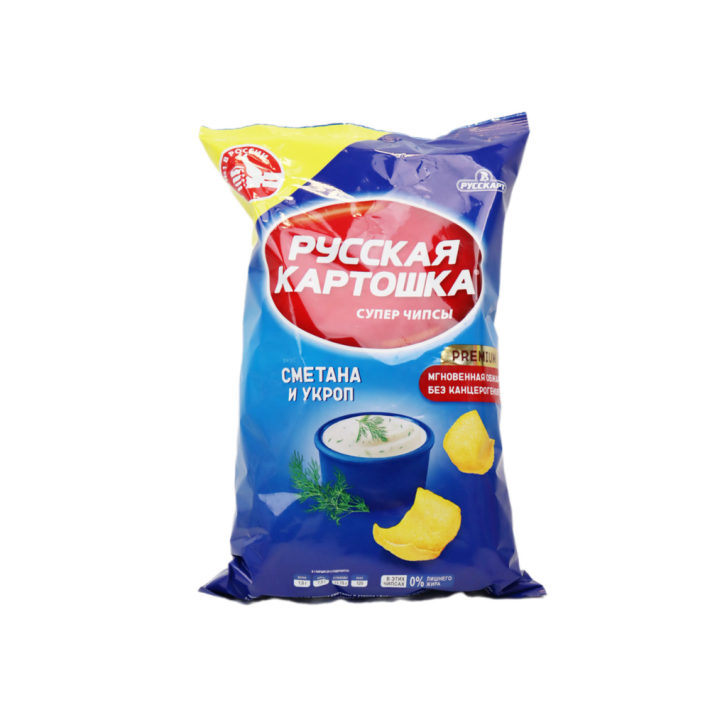 ЧИПСЫ РУССКАЯ КАРТОШКА СО ВКУСОМ СМЕТАНА И УКРОП 140Г