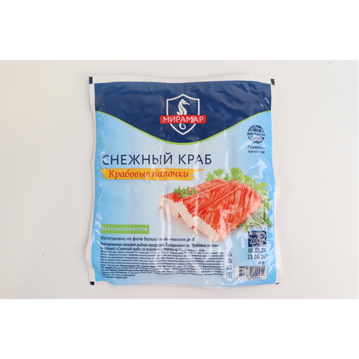 ПАЛОЧКИ КРАБОВЫЕ МЕРИДИАН СНЕЖНЫЙ КРАБ 200ГР