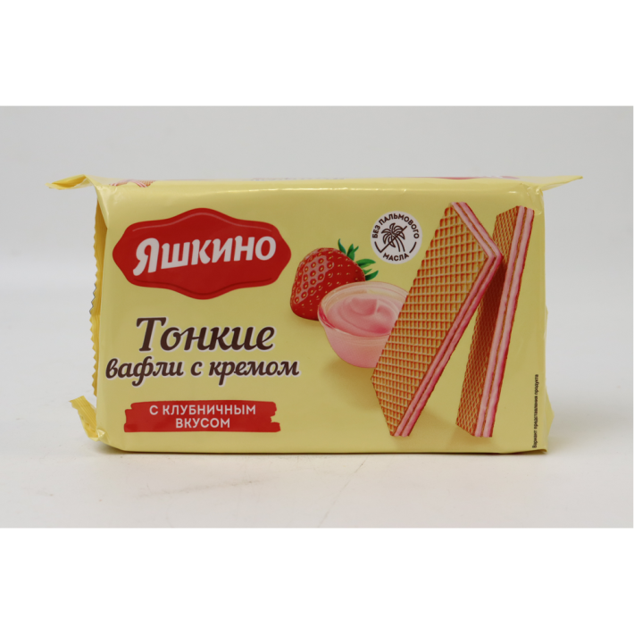ВАФЛИ ТОНКИЕ ЯШКИНО С КЛУБНИЧНЫМ КРЕМОМ 144ГР