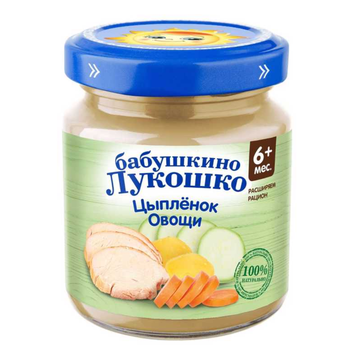 Пюре Бабушкино Лукошко Цыпленок Овощи с 6 месяцев, 100 г