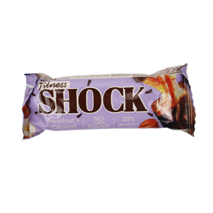 БАТОНЧИК ГЛАЗИРОВ FITNESSHOCK ШОКОЛАДНАЯ КАРАМЕЛЬ-ФУНДУК 50ГР