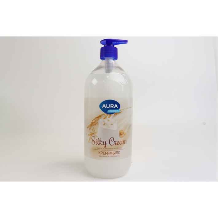 КРЕМ-МЫЛО AURA ШЕЛК/РИС МОЛ SILKY CREAM ФЛАК/ДОЗАТОР 1000МЛ