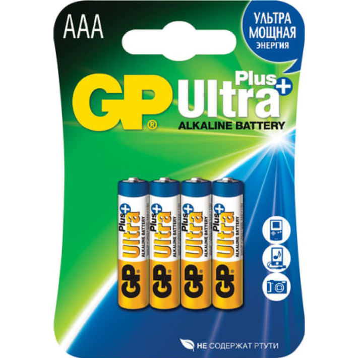 БАТАРЕЙКИ АЛКGP ULTRA PLUS ALKALINE 24А AАA 4 ШТ НА БЛИСТЕРЕ