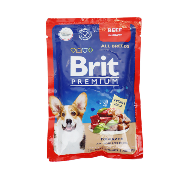 BRIT PREMIUM ПАУЧ Д ВЗРОС СОБАК ВСЕХ ПОРОД ГОВ В СОУСЕ 85Г