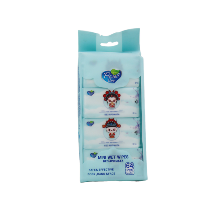 САЛФЕТКИ ВЛАЖНЫЕ FLOVELL CARE МИНИ СИНИЕ 292ГР