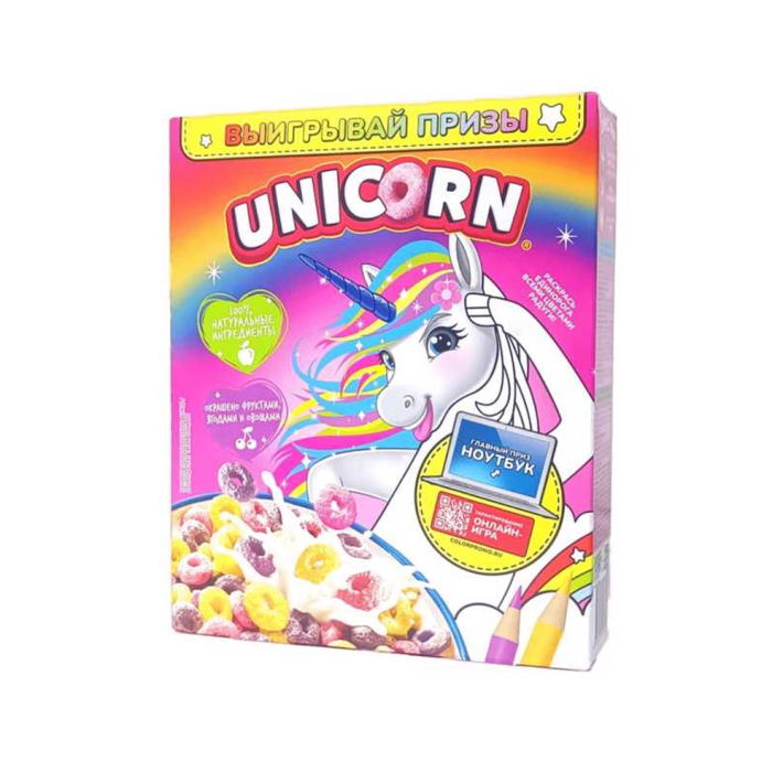 ГОТОВЫЙ ЗАВТРАК РАДУЖНЫЕ КОЛЕЧКИ UNICORN С ФРУКТ ВКУСОМ 195ГР