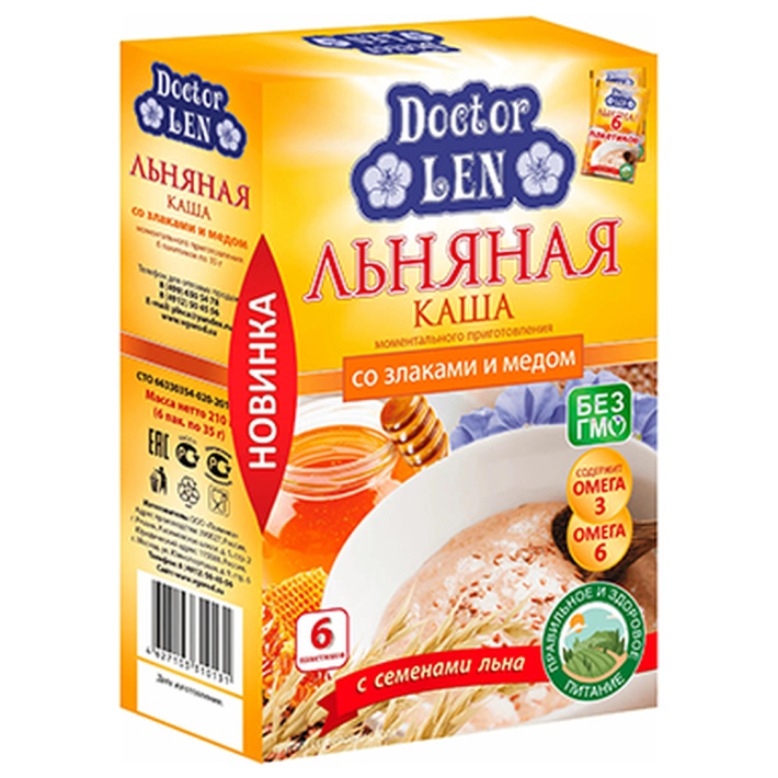 ЛЬНЯНАЯ КАША DOCTOR LEN СО ЗЛАКАМИ/МЕДОМ 210ГР