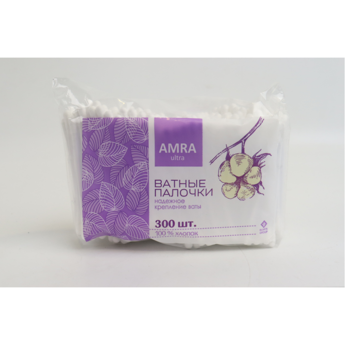 ВАТНЫЕ ПАЛОЧКИ AMRA ВАТНЫЕ ПАКЕТ 300ШТ