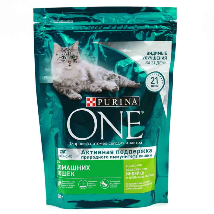 Корм Purina one сухой для взрослых кошек с Индейкой 200 г