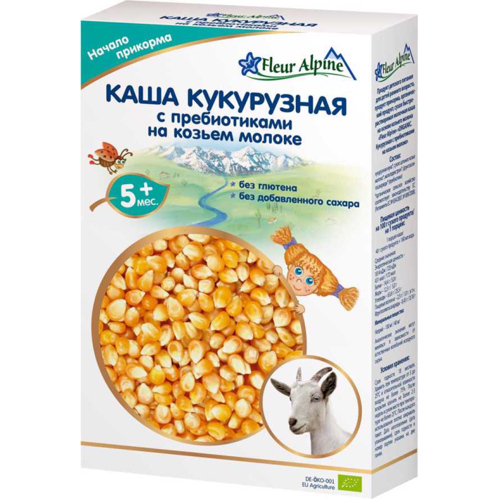 Каша Fleur Alpine на Козьем молоке органик Кукурузная с пребиотиками с 5 месяцев 200 г