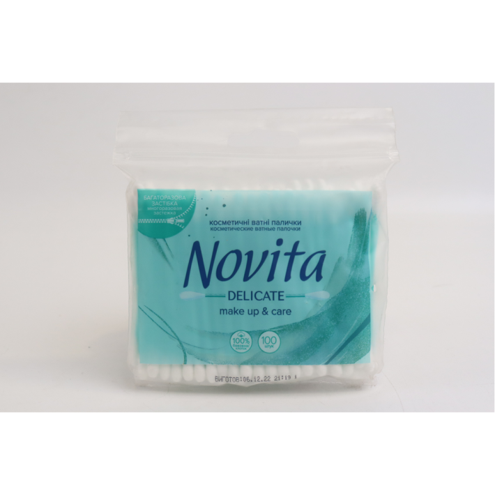 ПАЛОЧКИ ВАТНЫЕ NOVITA DELICATE В П/Э ПАКЕТЕ 100ШТ
