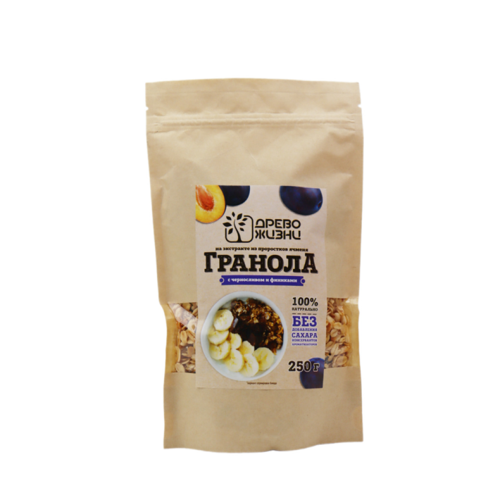 ГРАНОЛА ДРЕВО ЖИЗНИ С ЧЕРНОСЛИВОМ И ФИНИКАМИ 250ГР 1/12
