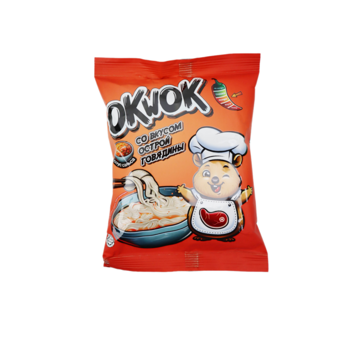 ЛАПША Б/П OKWOK СО ВКУСОМ ОСТРОЙ ГОВЯДИНЫ СОУС САЛЬСА 100ГР