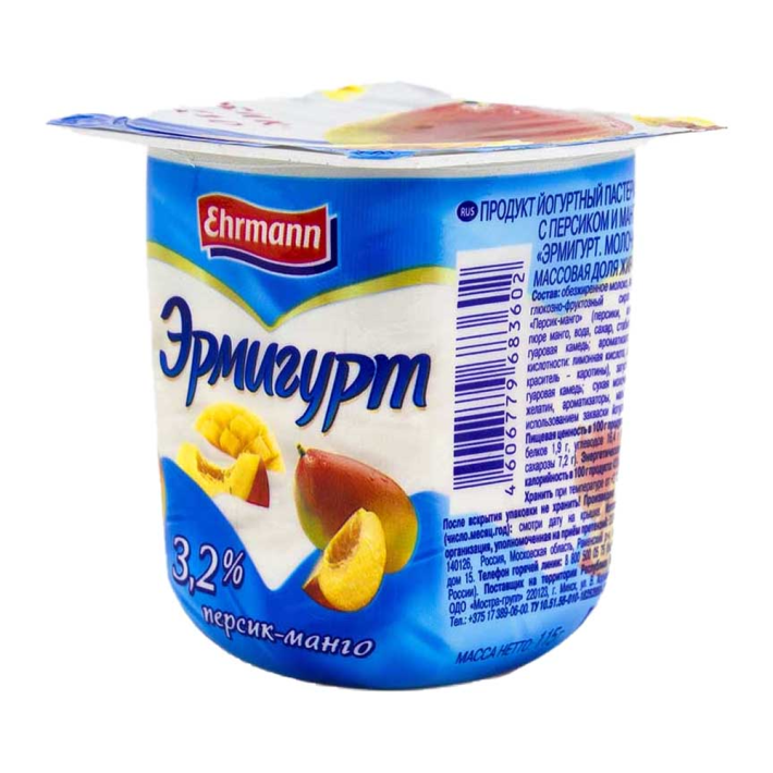 Продукт йогуртный Эрмигурт 3,2% персик, манго 115 г