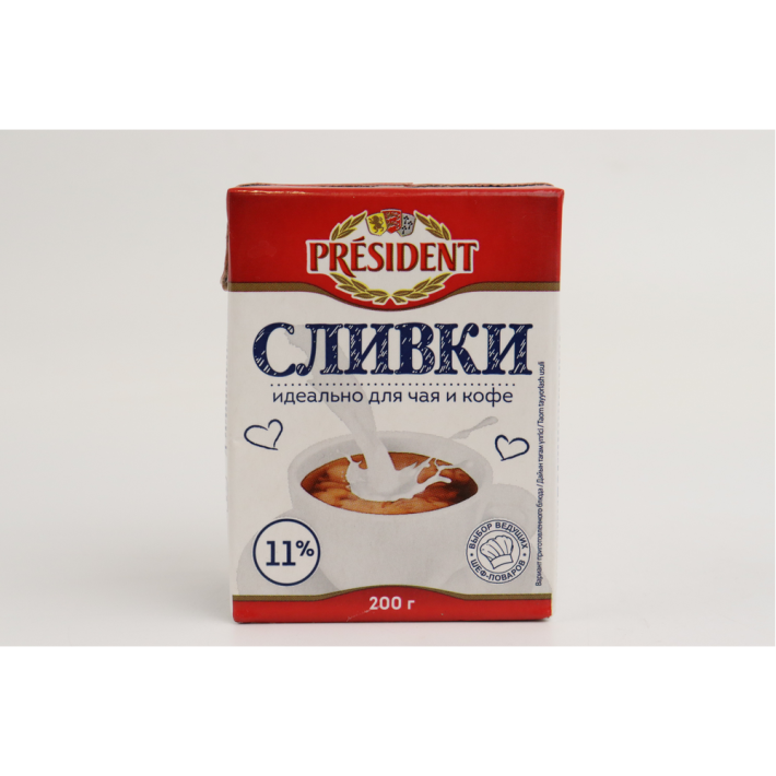 СЛИВКИ PRESIDENT 11% 200ГР Т/П