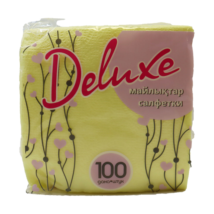 САЛФЕТКИ БУМАЖНЫЕ DELUXE ЖЕЛТЫЕ 100ШТ