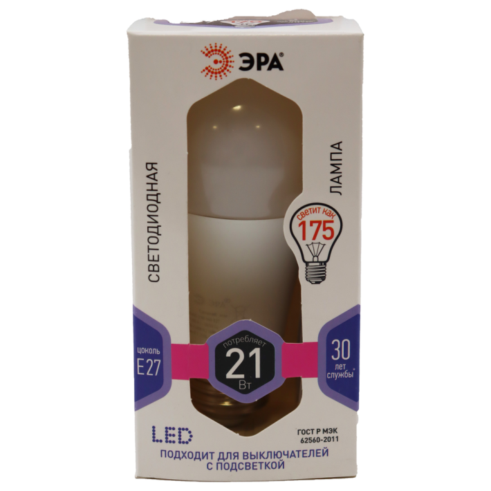 ЛАМПА СВЕТОДИОДНАЯ ЭРА LED A65-21W-860-E27 (ДИОД, ГРУША, 21ВТ, ХОЛ, E27)