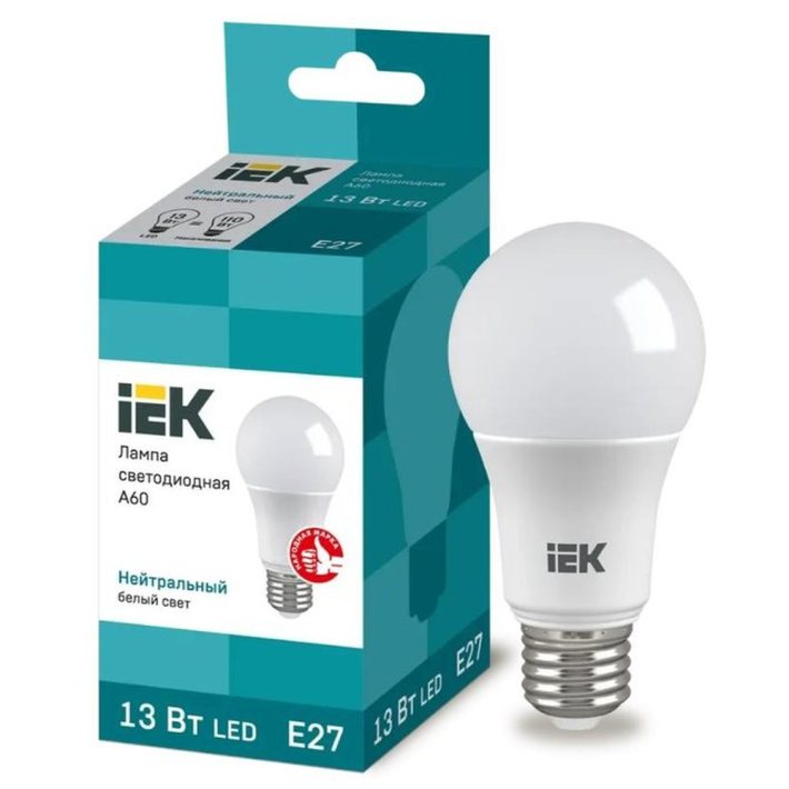ЛАМПА СВЕТОДИОДНАЯ A60 ШАР 13ВТ 230В 4000К E27 IEK