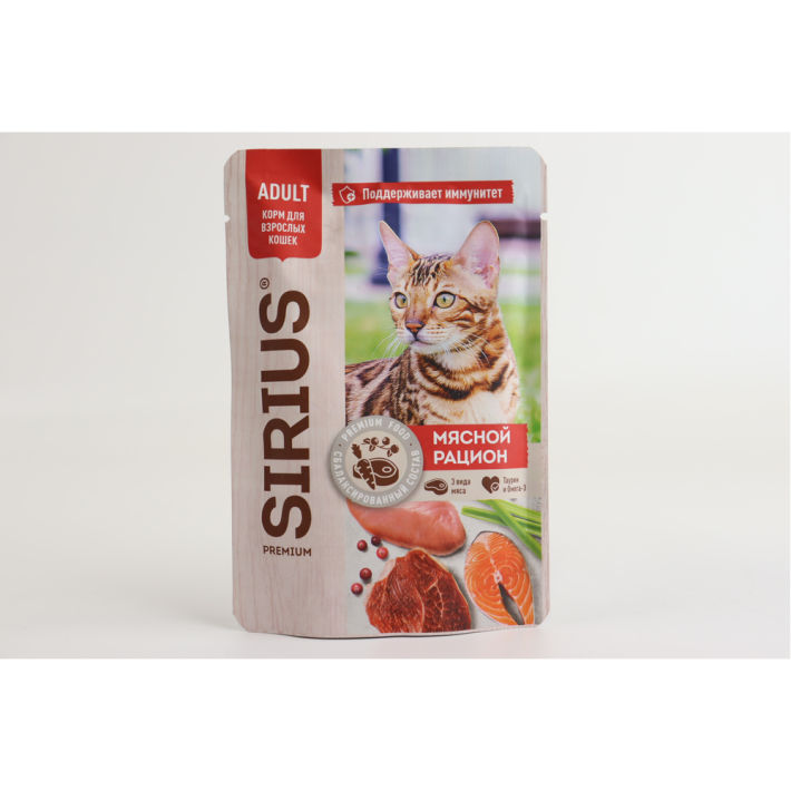 КОРМ КОНСЕРВ Д/КОШЕК SIRIUS МЯСНОЙ РАЦИОН 85ГР