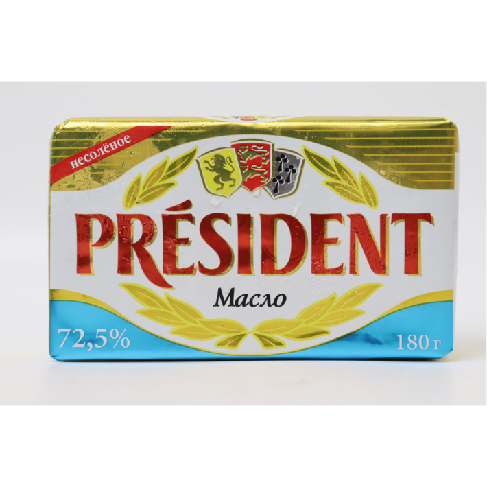 МАСЛО КИСЛОСЛИВ НЕСОЛЕНОЕ PRESIDENT ВЫСШИЙ СОРТ 72,5% 180ГР