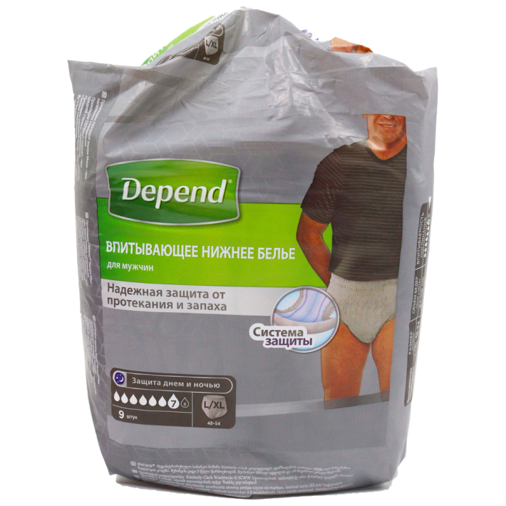 ТРУСЫ ПОДГУЗНИКИ DEPEND МУЖ УРОЛОГИЧЕСКИЕ L/XL 9ШТ