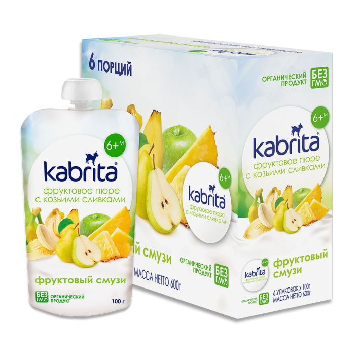 Пюре фруктовое Kabrita с козьими сливками и фруктовым смузи 100 г