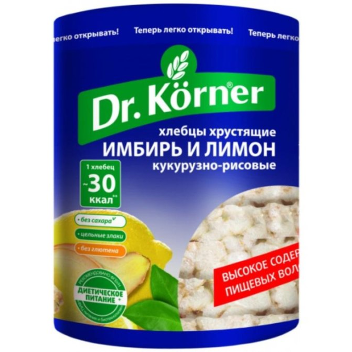 Хлебцы Dr.Korner сладкие кукурузно-рисовые с имбирем и лимоном 90 г