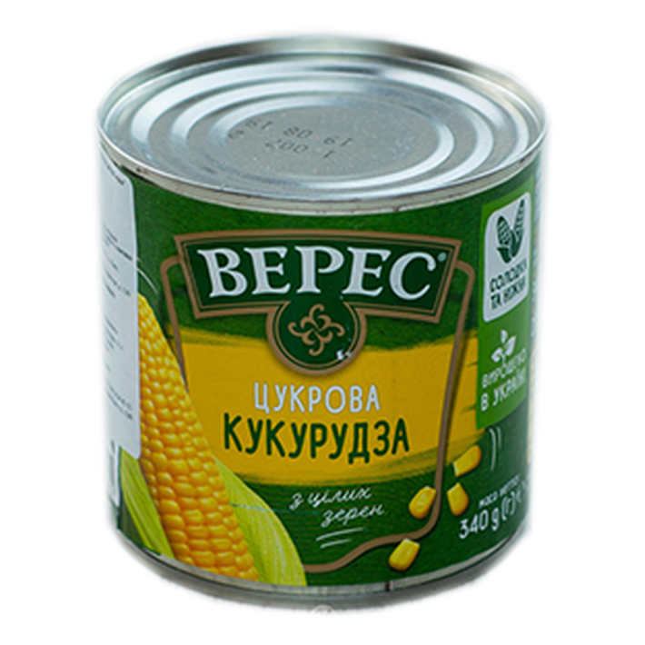 КУКУРУЗА ВЕРЕС САХАРНАЯ ИЗ ЦЕЛЫХ ЗЕРЕН 340ГР