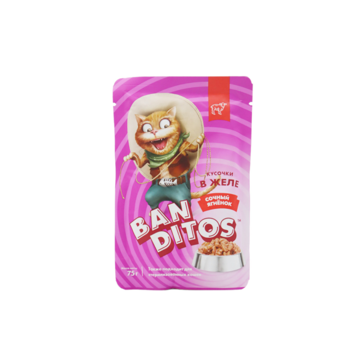 КОРМ BANDITOS Д/СТЕРИЛ КОШЕК СОЧНЫЙ ЯГНЕНОК КУС В ЖЕЛЕ 75ГР
