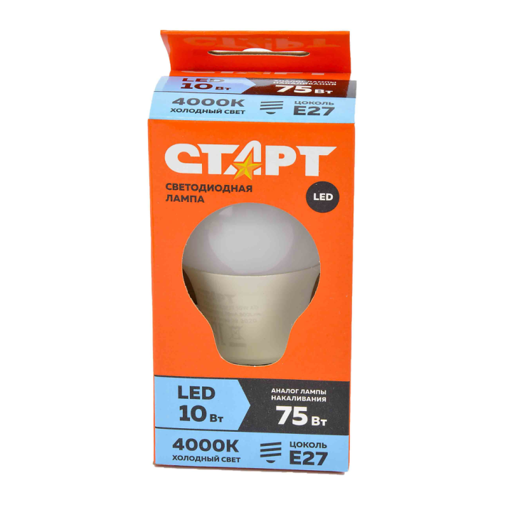 Лампа светодиодныйная старт led gls e27 10w 40, холодный /10/60